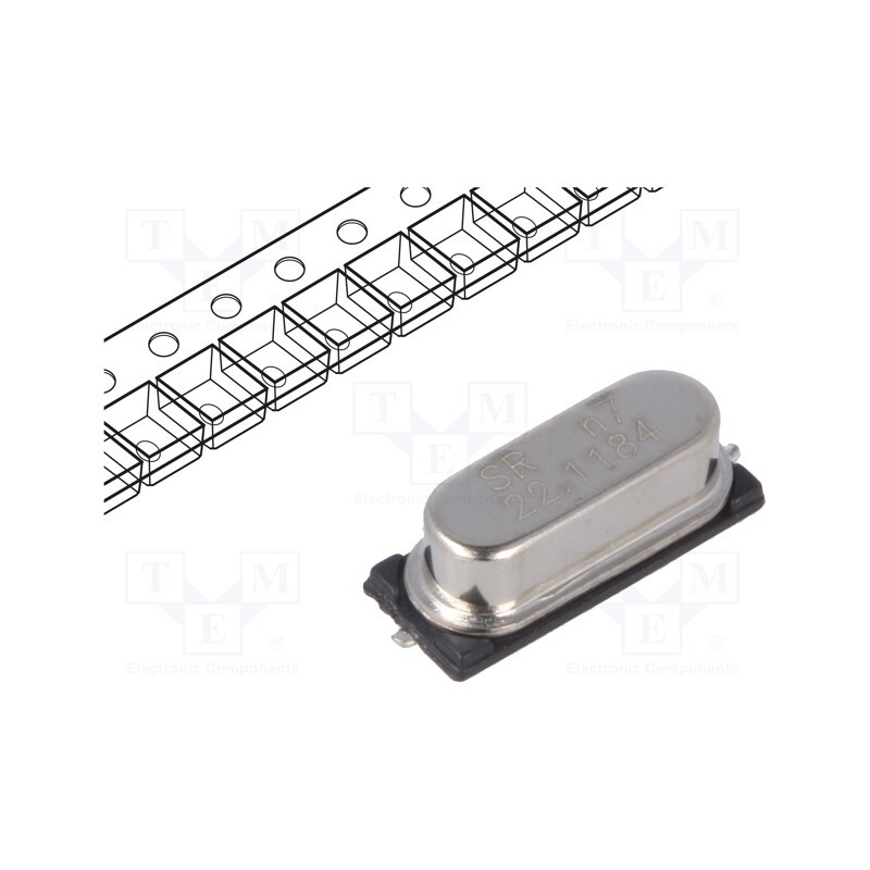 10 pcs : 22.1184M-49SMD-SR - Resonator: quartz, 22.1184MHz, ±30ppm, 20pF, SMD, HC49SMD
