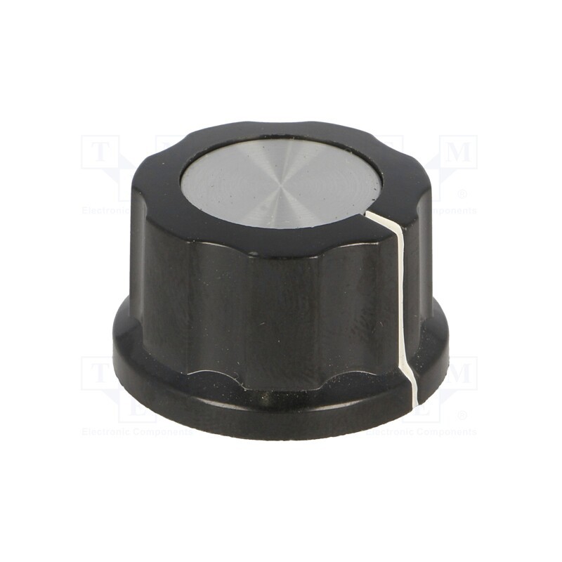 10 pcs : G26-S - Knob, with flange, bakelite, Øshaft: 6.35mm, Ø24x16mm, silver