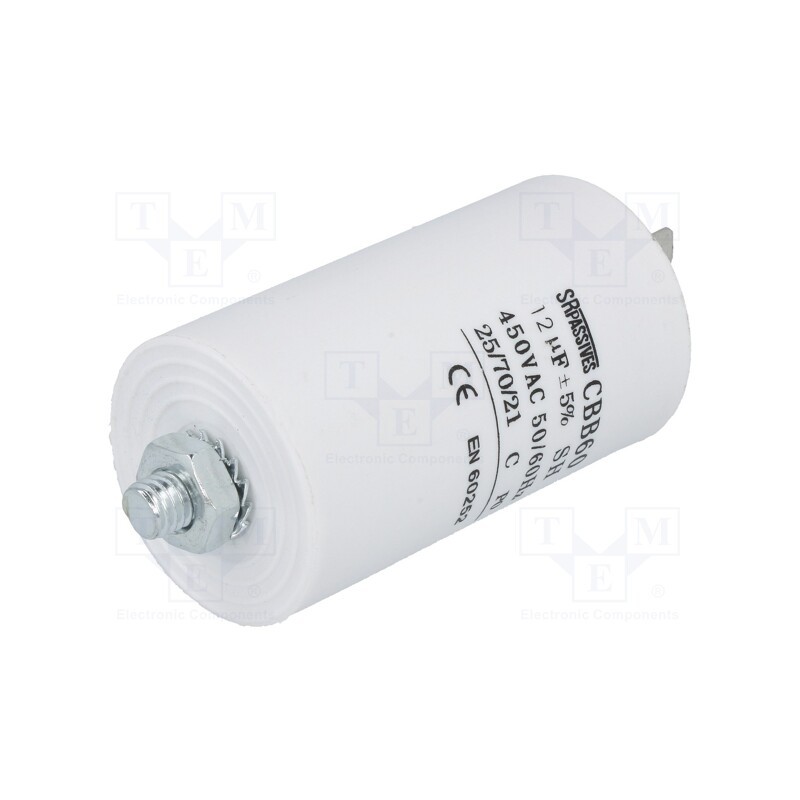 10 pcs : CBB60E-12/450 - Capacitor: motors, run, 12uF, 450V, Ø40x70mm, -25÷70°C, ±5%, 3000h