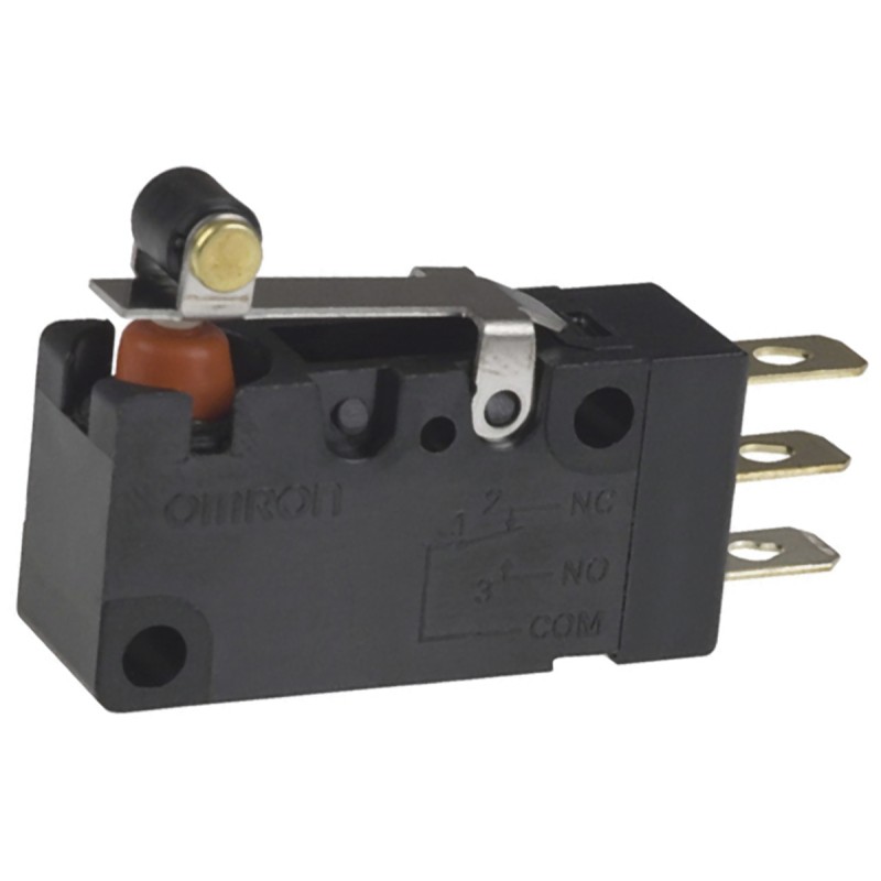 1 pcs - Omron Short Roller Lever Micro Switch, Solder Terminal, 100 mA @ 30 V dc, SPDT, IP67