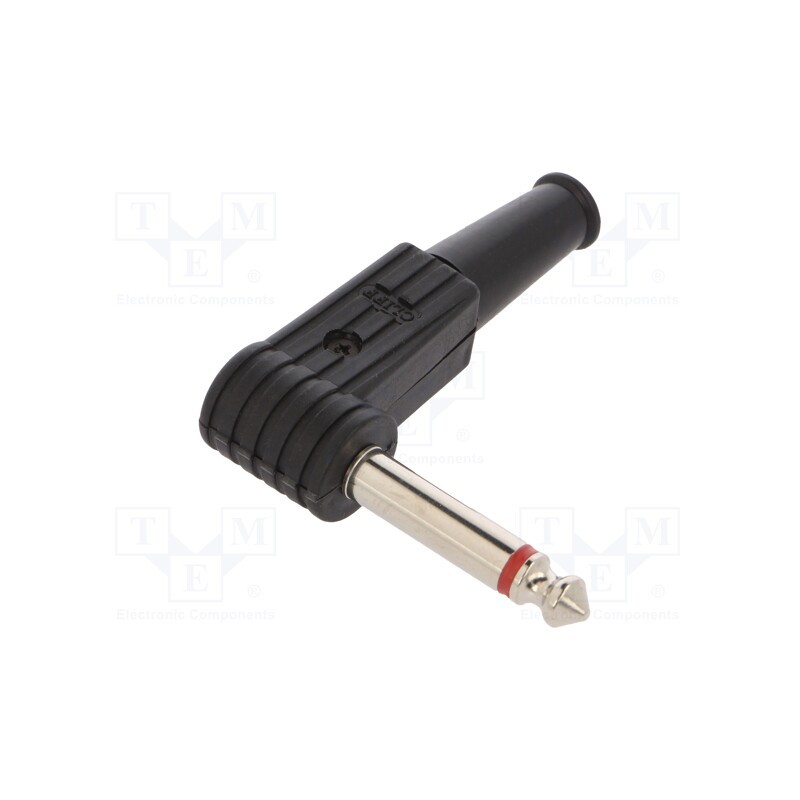 10 pcs : FM1105B - Plug, Jack 6,3mm, male, mono, ways: 2, angled 90°, for cable, black