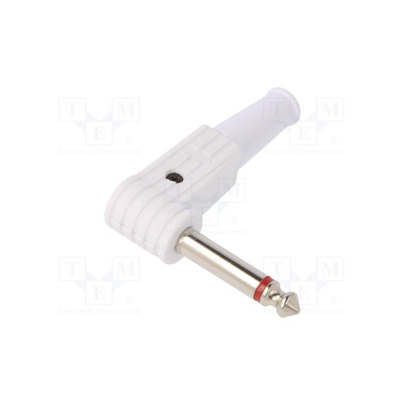 10 pcs : FM1105W - Plug, Jack 6,3mm, male, mono, ways: 2, angled 90°, for cable, white