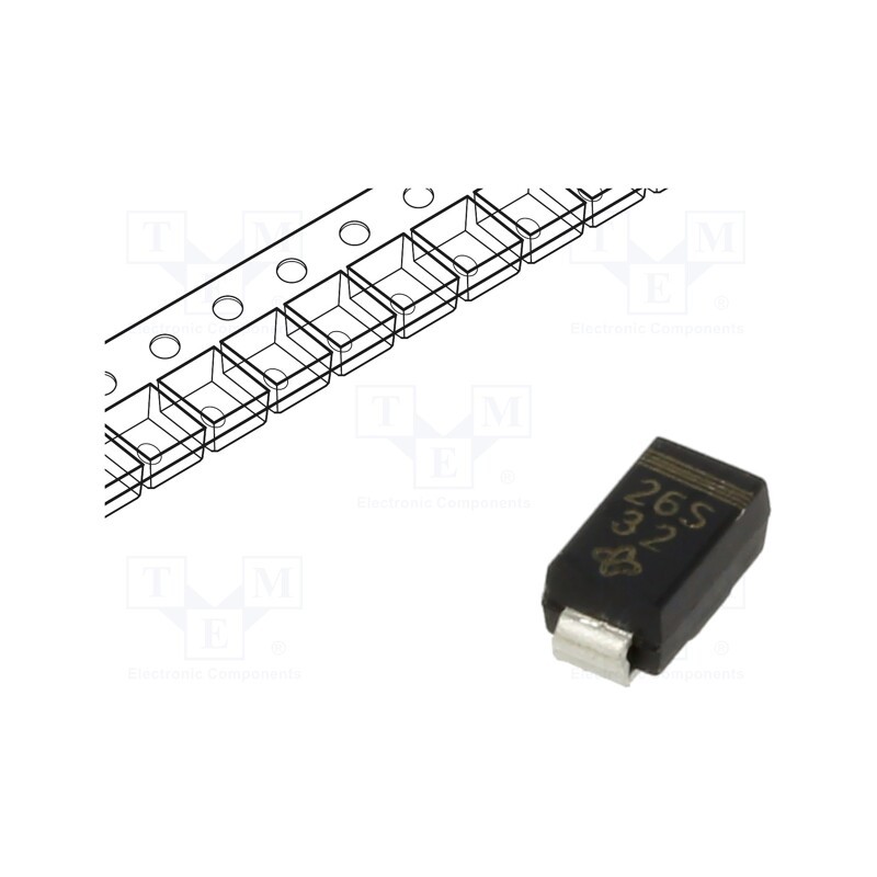 10 pcs : SS26S-E3/61T - Diode: Schottky rectifying, SMD, 60V, 2A, SMA,