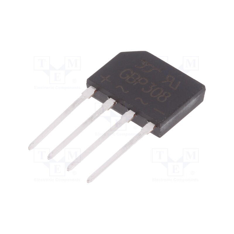 20 pcs : GBP308 - Bridge rectifier: single-phase, Urmax: 800V, If: 3A, Ifsm: 90A, flat