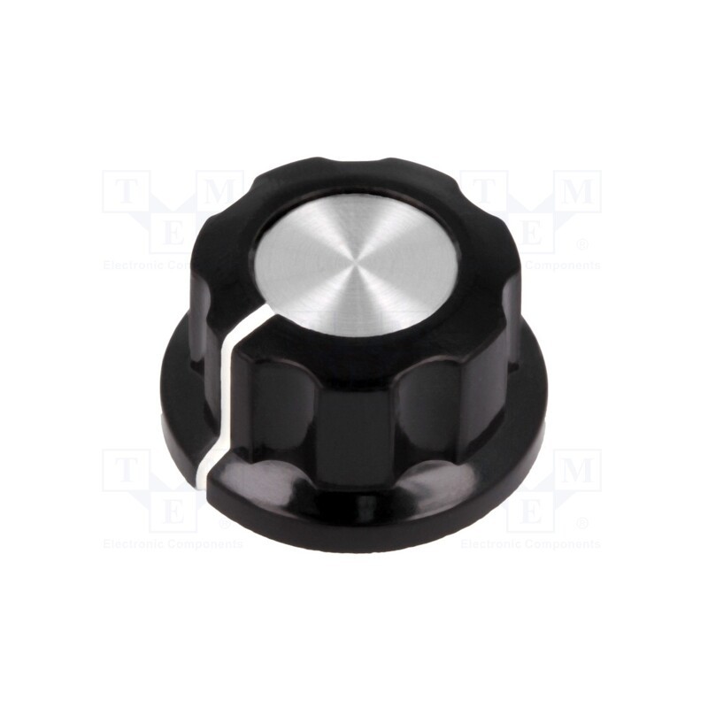 10 pcs : G22-S - Knob, with flange, bakelite, Øshaft: 6.35mm, Ø19x12.7mm, silver