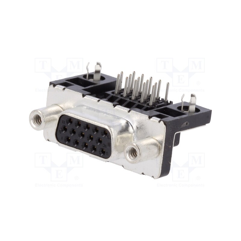 10 pcs : ICD15S13E4GV00LF - D-Sub HD, PIN: 15, socket, female, on PCBs,PCB snap, angled 90°