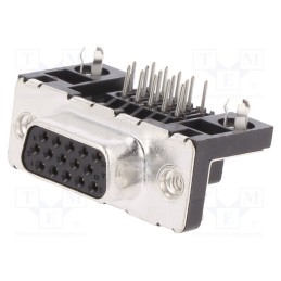 10 pcs : ICD15S13E4GX00LF - D-Sub HD, PIN: 15, socket, female, on PCBs,PCB snap, angled 90°