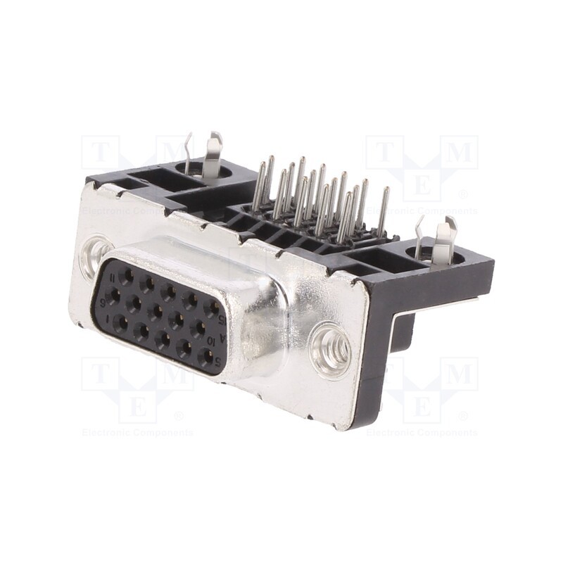 10 pcs : ICD15S13E4GX00LF - D-Sub HD, PIN: 15, socket, female, on PCBs,PCB snap, angled 90°