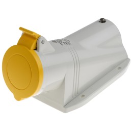 1 pcs - Scame IP44 Yellow Wall Mount 2P + E Right Angle Industrial Power Socket, Rated At 32A, 110 V
