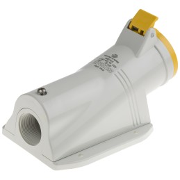 1 pcs - Scame IP44 Yellow Wall Mount 2P + E Right Angle Industrial Power Socket, Rated At 32A, 110 V