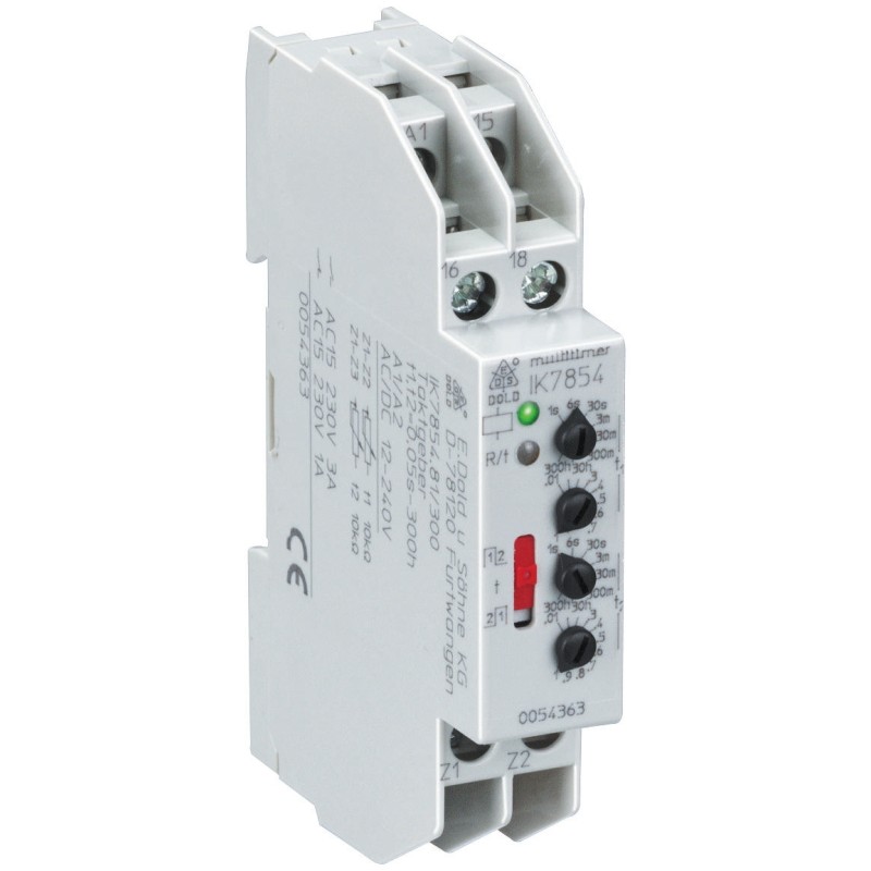 1 pcs - Dold IK7817N Series DIN Rail Mount Timer Relay, 12 - 240V ac/dc, 1-Contact, 0.03 - 300 min, 0.06 -