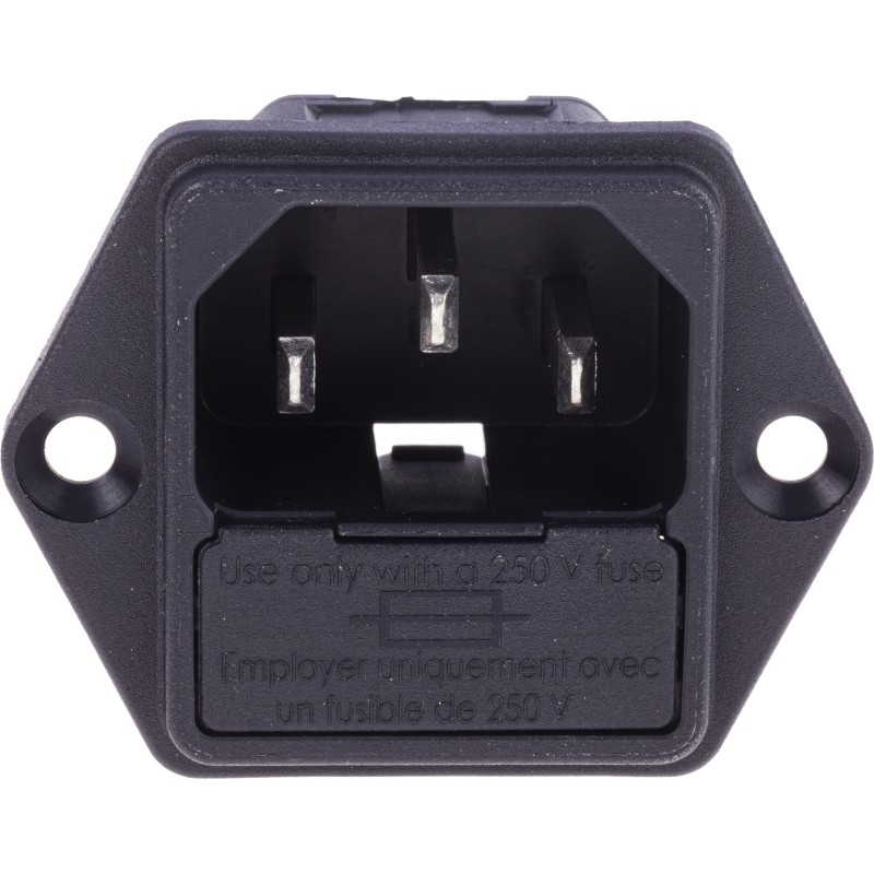 1 pcs - Schurter C14 Panel Mount IEC Connector Male, 10A, 250 V, Fuse Size 5 x 20mm