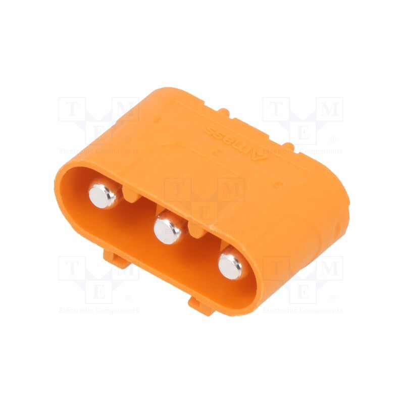 10 pcs : LCC40PB-M - Socket, DC supply, LC, male, PIN: 3, on PCBs, THT, orange, 30A, 1kV