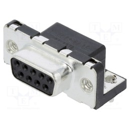 10 pcs : LD09S33E4GX00LF - D-Sub, PIN: 9, socket, female, on PCBs,PCB snap, angled 90°, THT
