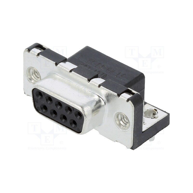 10 pcs : LD09S33E4GX00LF - D-Sub, PIN: 9, socket, female, on PCBs,PCB snap, angled 90°, THT