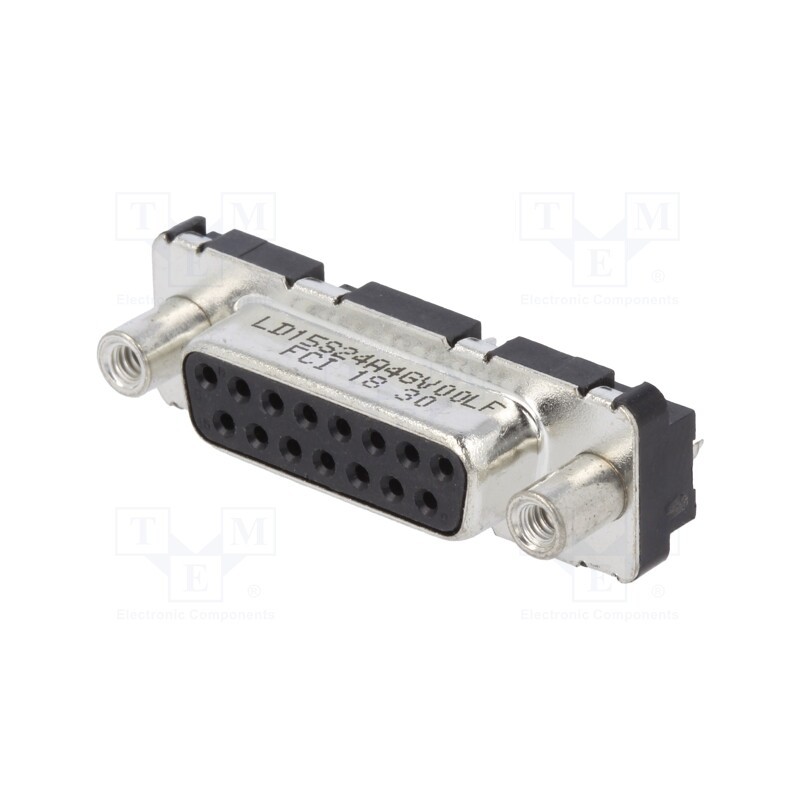 10 pcs : LD15S24A4GV00LF - D-Sub, PIN: 15, socket, female, on PCBs,PCB snap, straight, THT