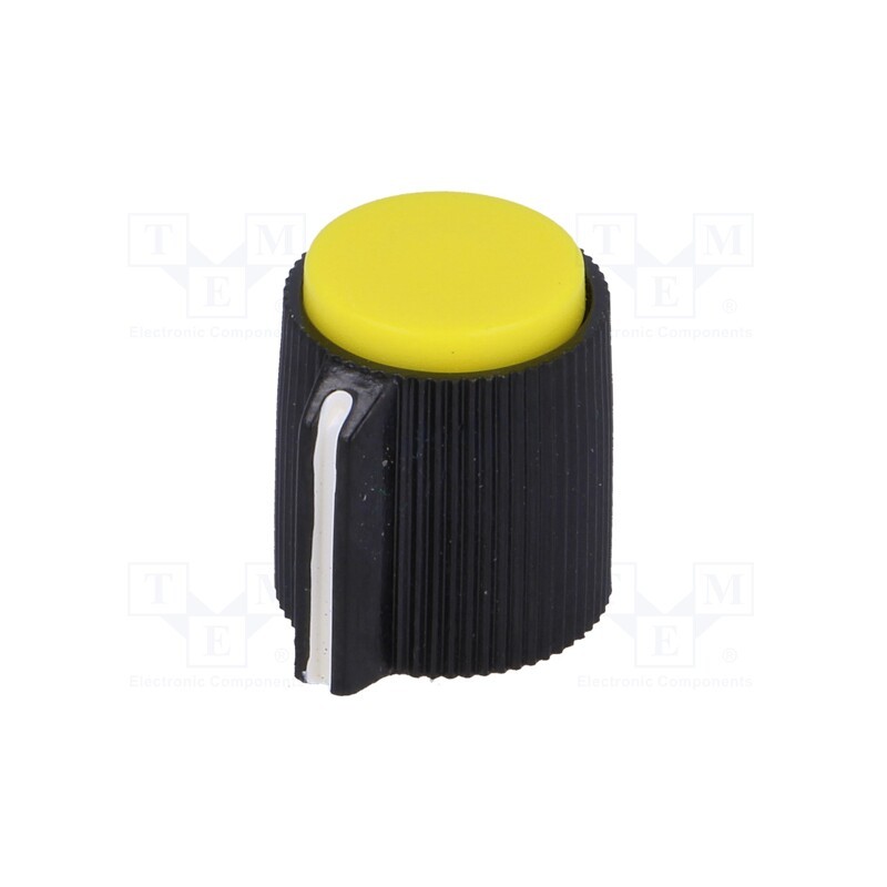 10 pcs : KK-13 - Knob, with pointer, plastic, Øshaft: 6.35mm, Ø13x15mm, yellow