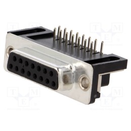 10 pcs : MHDD15F-T-B-SRBM - D-Sub, PIN: 15, socket, female, on PCBs, angled 90°, THT, 3A, 250V