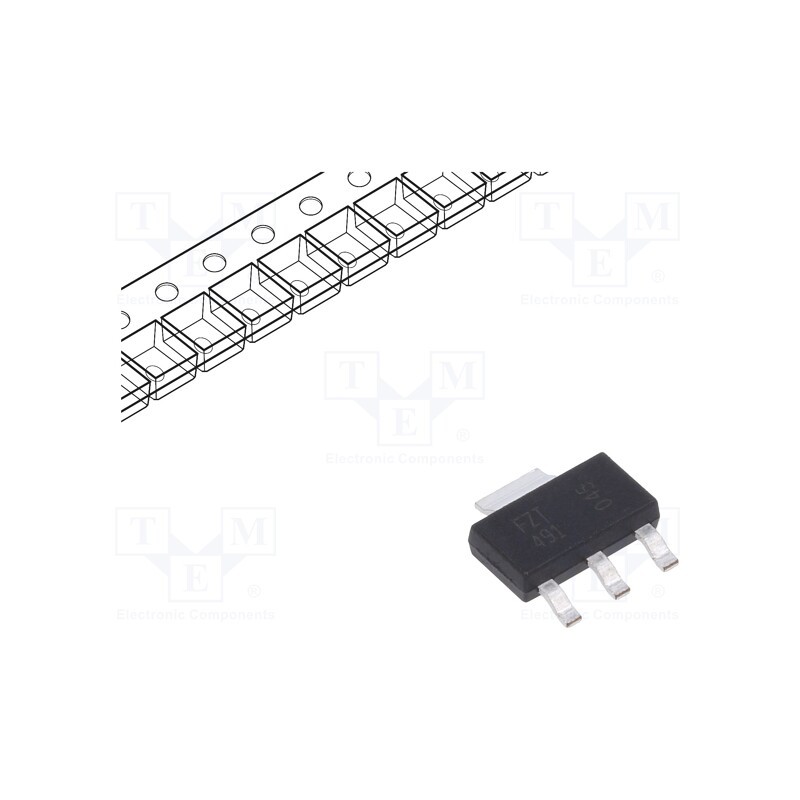 10 pcs : FZT491TA - Transistor: NPN, bipolar, 60V, 1A, 3W, SOT223