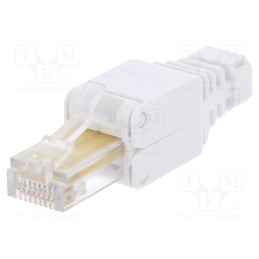 10 pcs : MP0026 - Plug, RJ45, PIN: 8, Cat: 5e, with strain relief, Layout: 8p8c, white