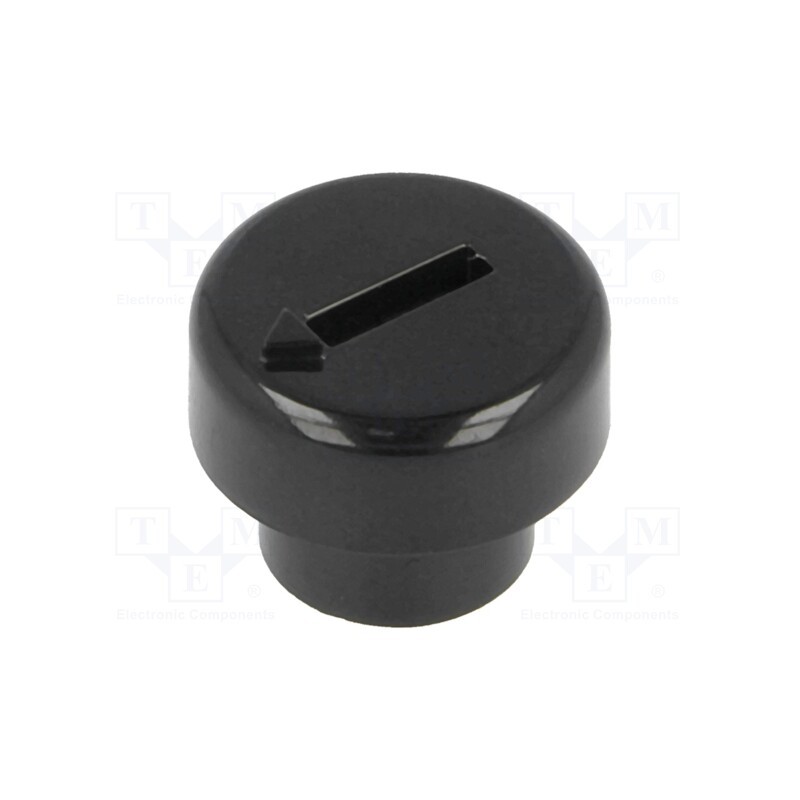 10 pcs : - Knob, miniature, plastic, Øshaft: 6mm, Ø12x4.5mm, black, push-in