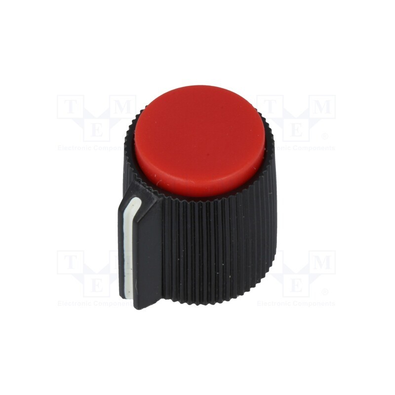 10 pcs : KK-10 - Knob, with pointer, plastic, Øshaft: 6.35mm, Ø13x15mm, red