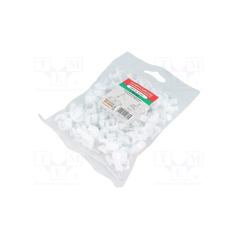 10 pcg : 220097 -AS - Holder, white, on round cable, 100pcs, with a nail, Ø: 8.5mm