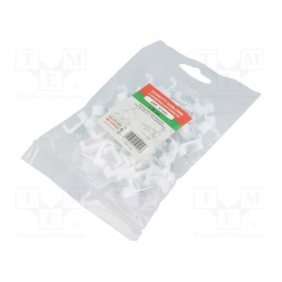 10 pcg : 220109 -AS - Holder, white, for flat cable, 50pcs, with a nail, H: 8.2mm