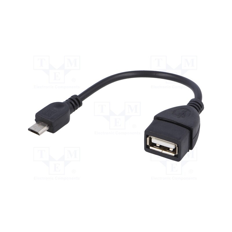 10 pcs : AK-AD-09 - Cable, OTG,USB 2.0, USB A socket,USB B micro plug, 0.15m, black