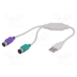 10 pcs : AK-AD-15 - Adapter USB-PS2, PS/2 socket x2,USB A plug, white