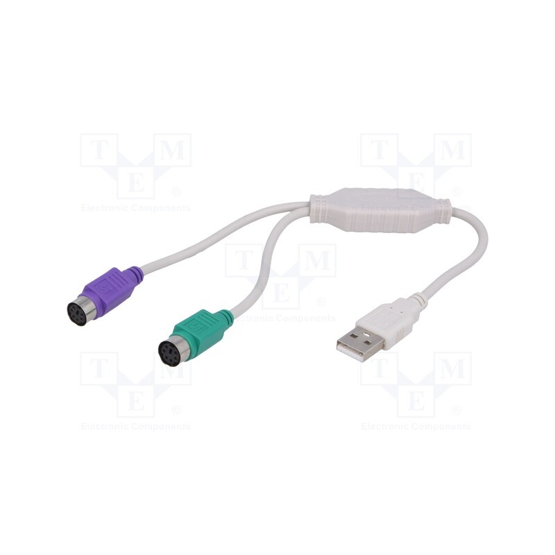 10 pcs : AK-AD-15 - Adapter USB-PS2, PS/2 socket x2,USB A plug, white