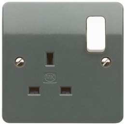 1 pcs - MK Electric Grey 1 Gang Plug Socket, 13A, Type G - British, Indoor Use