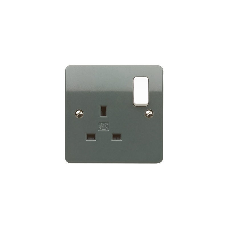 1 pcs - MK Electric Grey 1 Gang Plug Socket, 13A, Type G - British, Indoor Use