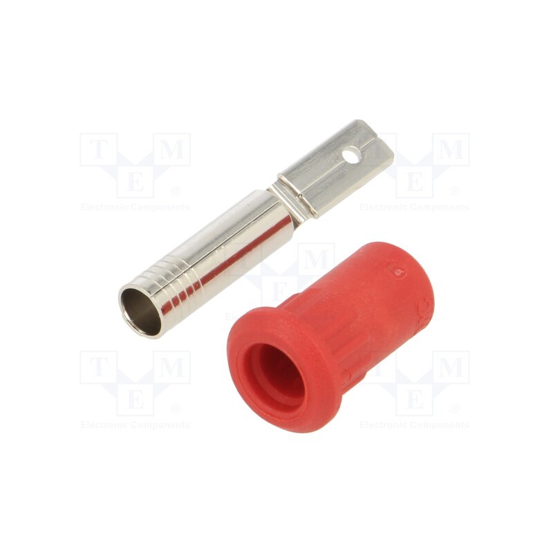 10 pcs : 64.3013-22 - Socket, 4mm banana, 25A, 30VAC, 60VDC, red, nickel plated, on panel