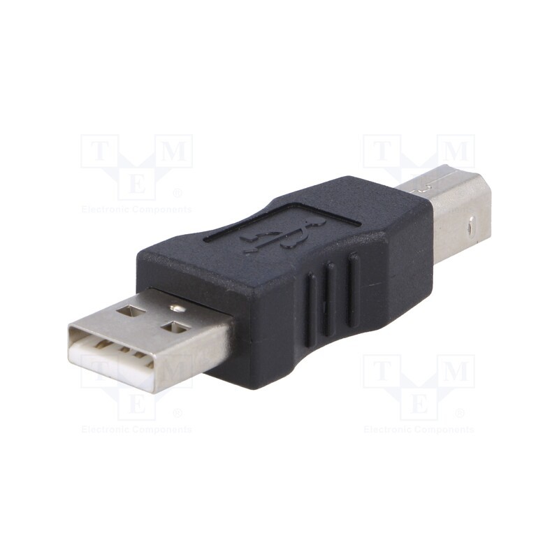 10 pcs : AK-AD-29 - Adapter, USB 2.0, USB A plug,USB B plug, nickel plated, black