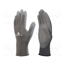 10 set : VE702PG08 - Protective gloves, Size: 8, grey, polyester,polyurethane, VE702PG