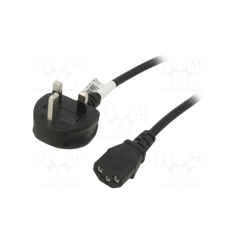 10 pcs : AK-AG-01A - Cable, 3G0.5mm2, BS 1363 (G) plug,IEC C13 female, PVC, 1.5m, 5A