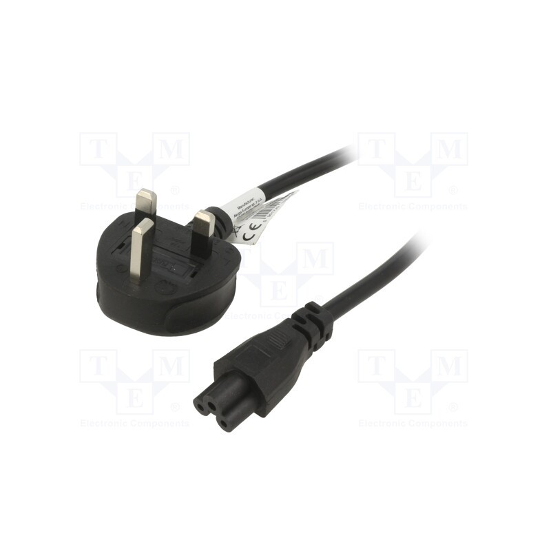 10 pcs : AK-AG-02A - Cable, 3G0.5mm2, BS 1363 (G) plug,IEC C5 female, PVC, 1.5m, black