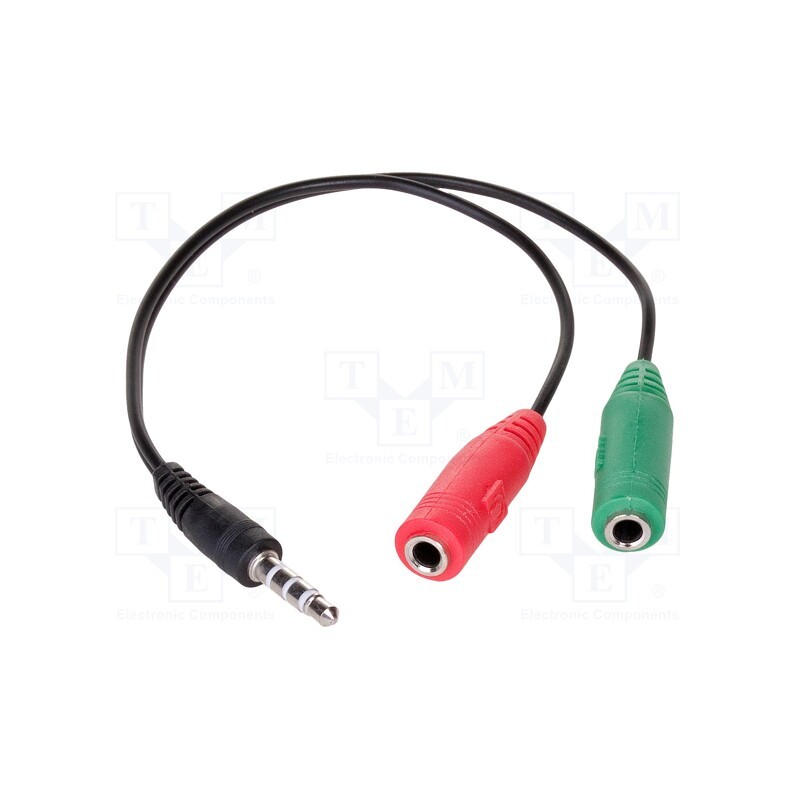 10 pcs : AK-AV-08 - Cable, Jack 3,5mm 4pin plug,Jack 3.5mm socket x2, 0.15m, black