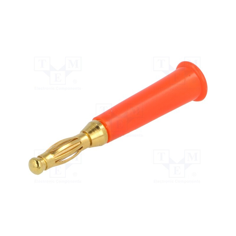 10 pcs : - Plug, 4mm banana, 60VDC, red, non-insulated, Max.wire diam: 5mm