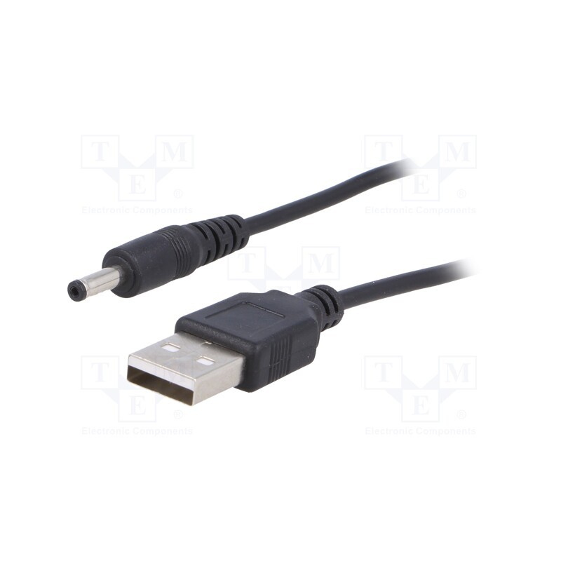 10 pcs : AK-DC-03 - Cable, USB A plug,DC 3,5/1,35 plug, straight, black, 0.8m, 5÷50°C
