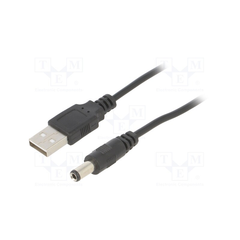 10 pcs : AK-DC-04 - Cable, USB A plug,DC 5,5/2,5 plug, straight, black, 0.8m, 5÷50°C