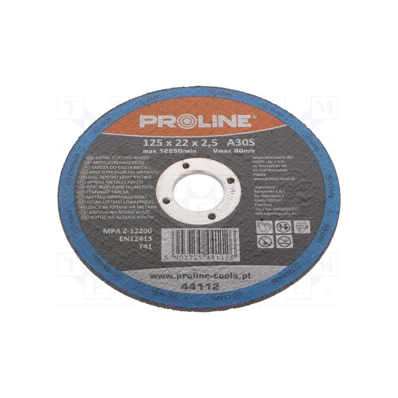 10 pcs : 44112 - Cutting wheel, Ø: 125mm, Øhole: 22mm, Disc thick: 2.5mm, steel