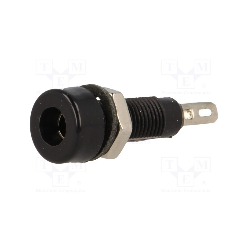 10 pcs : - Socket, 4mm banana, 10A, 60VDC, black, nickel plated, insulated
