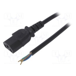 10 pcs : AK-OT-02A - Cable, 3G0.5mm2, IEC C13 female,wires, PVC, 1.5m, black, 10A, 250V