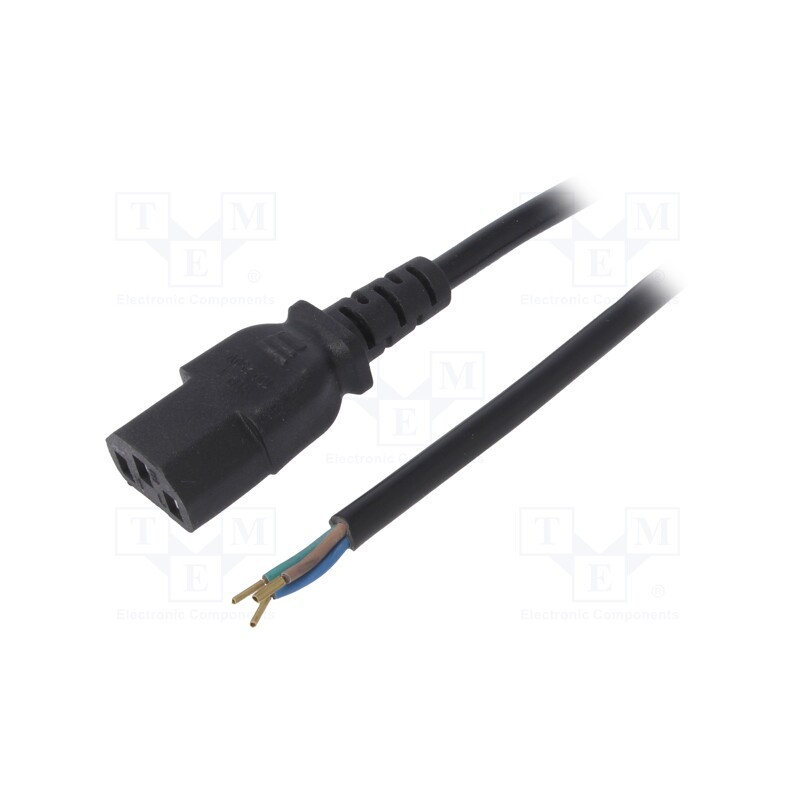 10 pcs : AK-OT-02A - Cable, 3G0.5mm2, IEC C13 female,wires, PVC, 1.5m, black, 10A, 250V