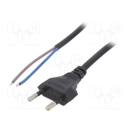 10 pcs : AK-OT-05A - Cable, 2x0.75mm2, CEE 7/16 (C) plug,wires, PVC, 1.5m, flat, black