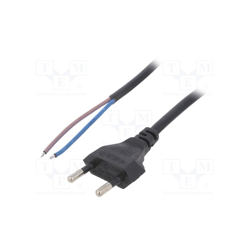 10 pcs : AK-OT-05A - Cable, 2x0.75mm2, CEE 7/16 (C) plug,wires, PVC, 1.5m, flat, black