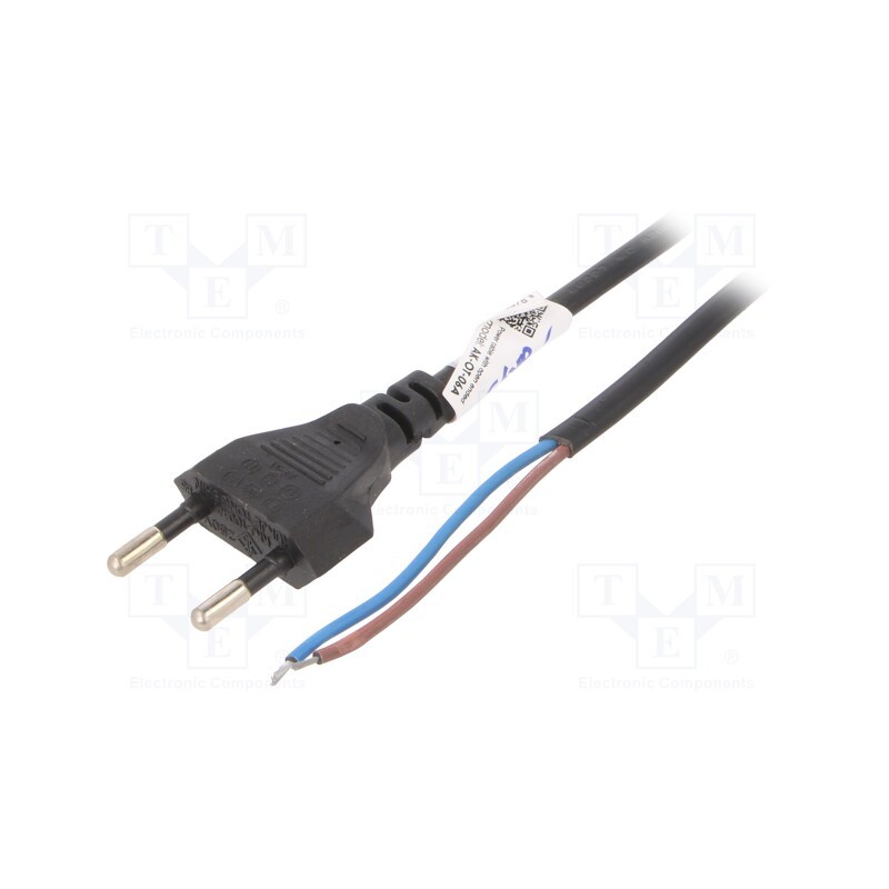10 pcs : AK-OT-06A - Cable, 2x0.5mm2, CEE 7/16 (C) plug,wires, PVC, 3m, flat, black