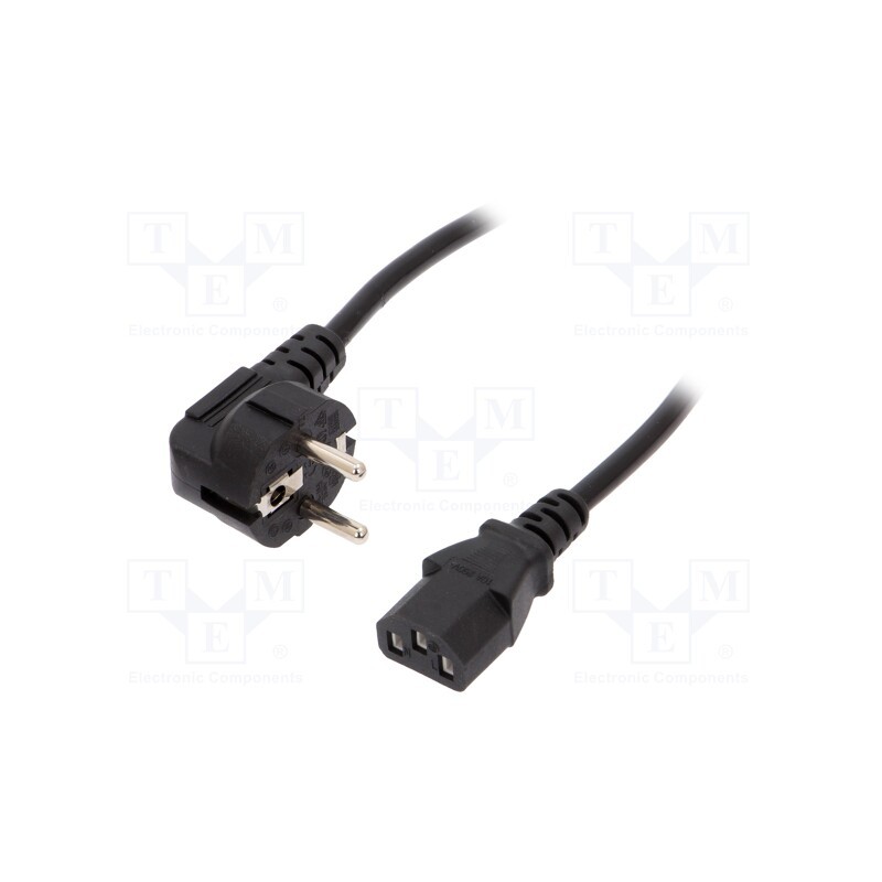 10 pcs : AK-PC-01A - Cable, 3G0.5mm2, CEE 7/7 (E/F) plug angled,IEC C13 female, PVC
